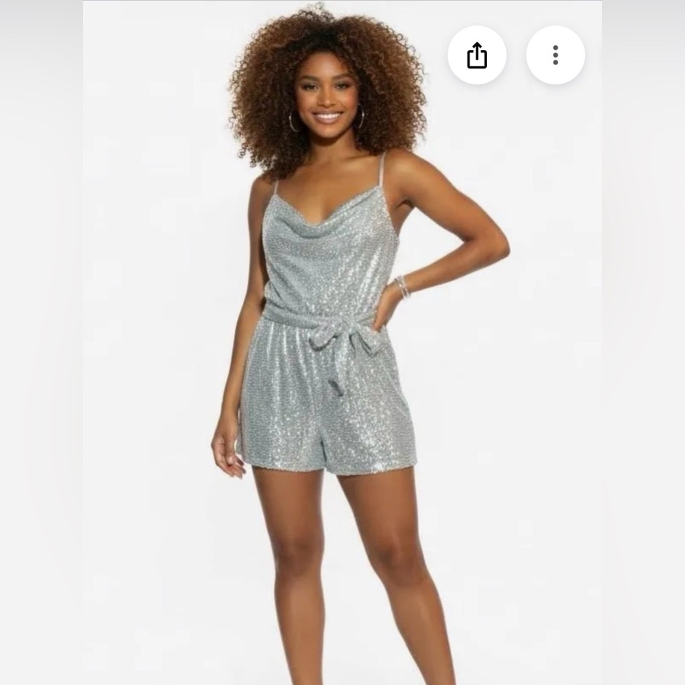 NWT Bebe Silver Sequin Romper XS Y2K Disco Vegas Party Glam